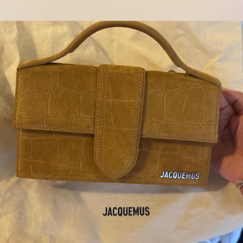 Jacquemus Mustard Suede Croc-Embossed Bag
